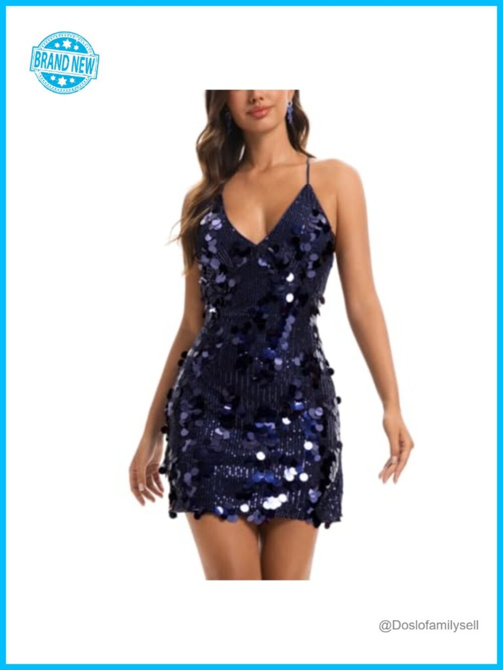 Sequin Mini Bodycon Dress with Slit and Spaghetti Straps